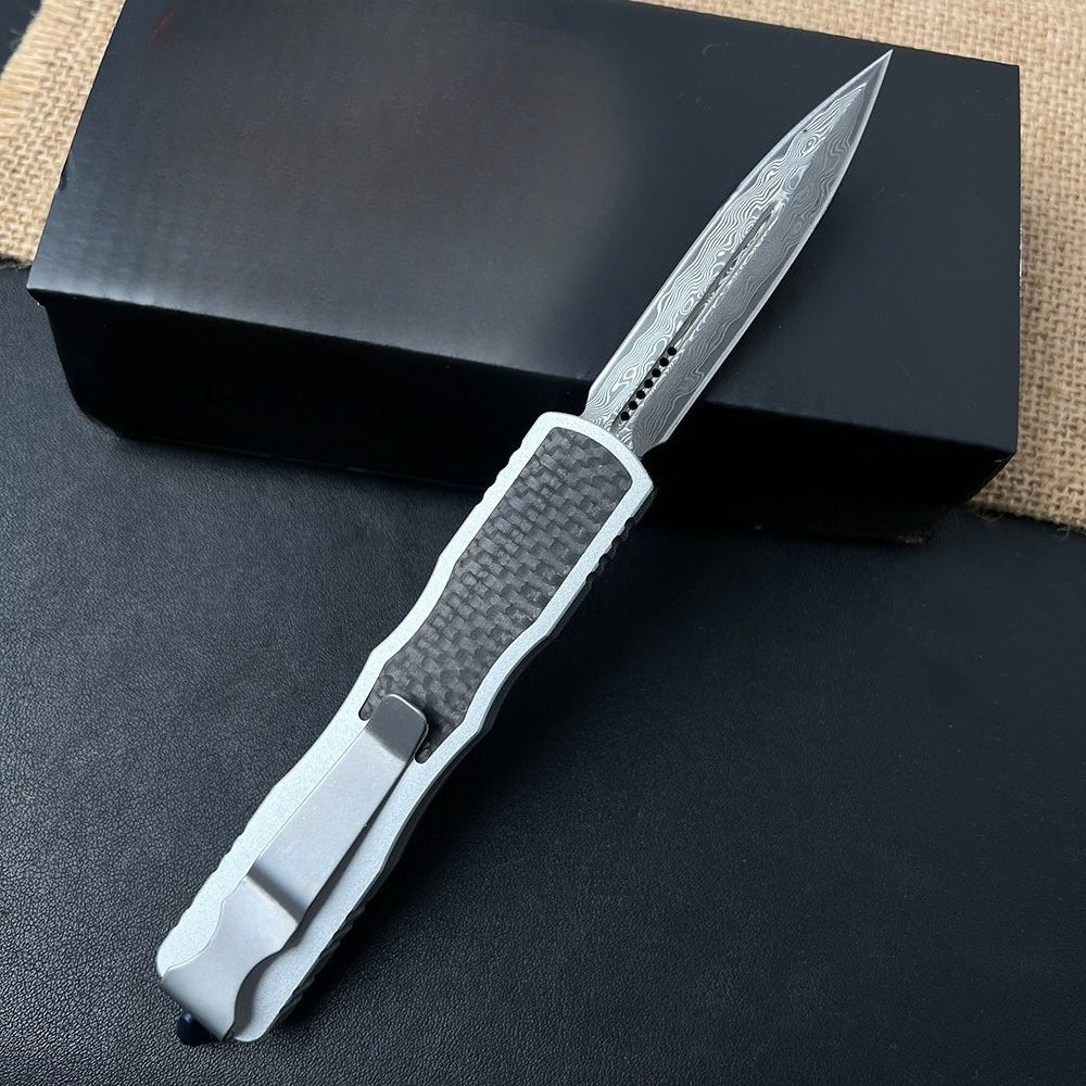 Damascus Carbon Fiber White Handle Aluminum Alloy Outdoor Portable Knife