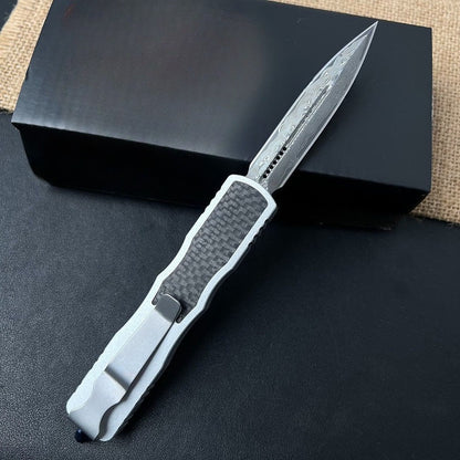 Damascus Carbon Fiber White Handle Aluminum Alloy Outdoor Portable Knife