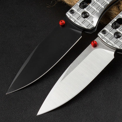 BM535 Bk-4 Checkered Aluminum Handle D2 Outdoor Folding Knife