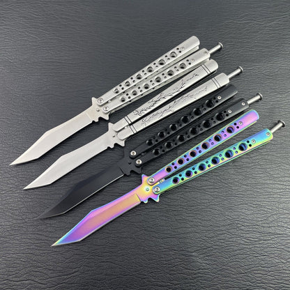 Four unsharpened butterfly trainers fanned out showing all four finishes