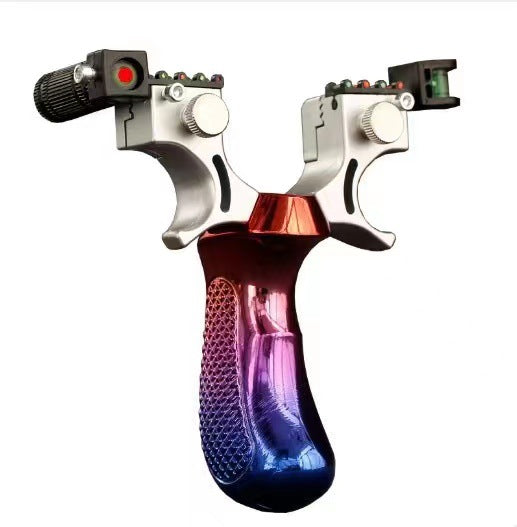 Gradient slingshot standing upright on white with both fork arms carrying modules