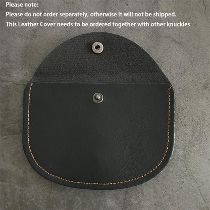 Knuckle dusters leather case with the flap lifted, showing the suede underside, snap socket and body stud