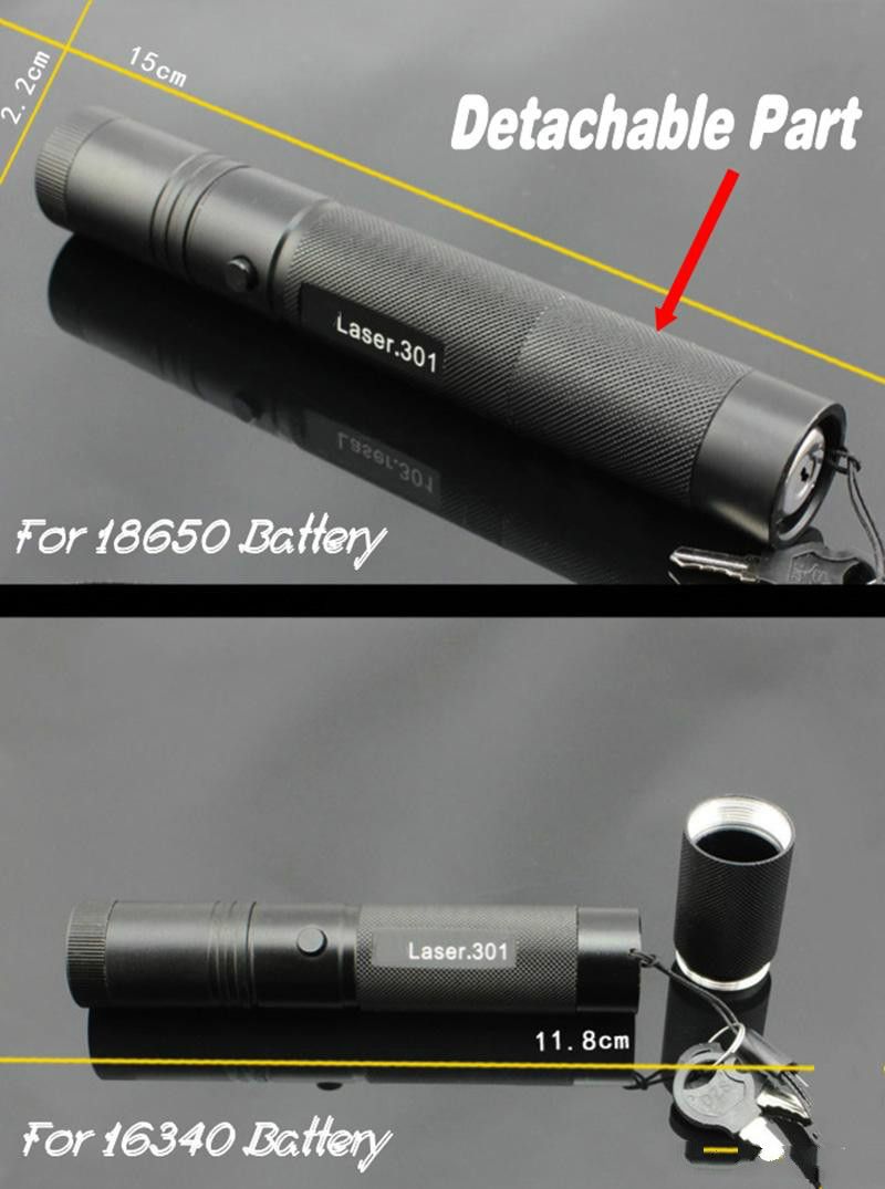 Laser pen shown whole and with the extension section removed to reach the battery