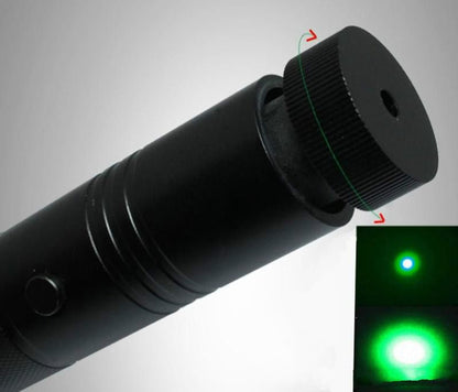 Knurled focus ring on the laser pen head turned to tighten the green beam into a point