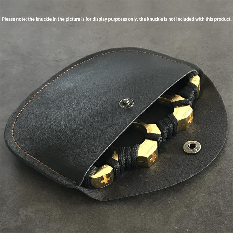 Leather case angled open with a brass knuckle duster placed inside for display, the knuckle is not included