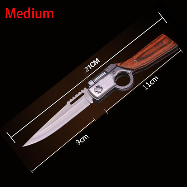 Medium folding knife with dimension lines showing 21 cm overall, 9 cm blade and 11 cm handle