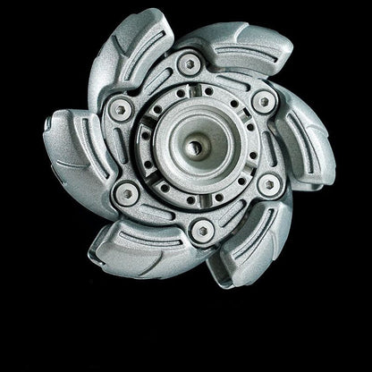 Folded and unfolded comparison of the open metal fidget toy side by side