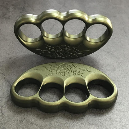 Pair of olive dusters laid flat showing crest and finger holes