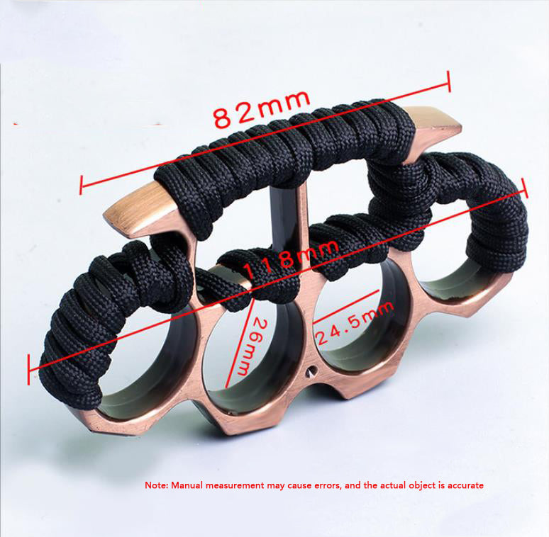 Rose gold three-hole knuckle duster with dimension labels 82mm, 118mm, 24.5mm, 26mm