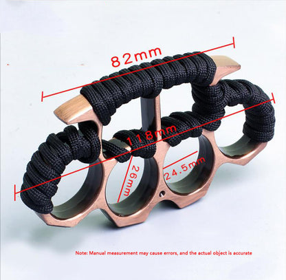 Rose gold three-hole knuckle duster with dimension labels 82mm, 118mm, 24.5mm, 26mm