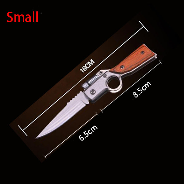 Small folding knife with dimension lines showing 16 cm overall, 6.5 cm blade and 8.5 cm handle