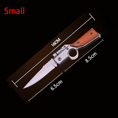 Small folding knife with dimension lines showing 16 cm overall, 6.5 cm blade and 8.5 cm handle